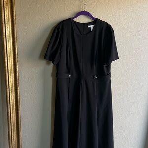 London Times Black Midi Dress with Buttoned Waist Tabs